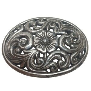 VTG Western Cowgirl Flower Pattern Metal Belt Buckle, Fits 1.5" Wide Belt